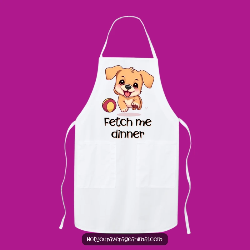 Funny Dog Chasing Ball Apron: Cook with Playful Pup Energy and Humor