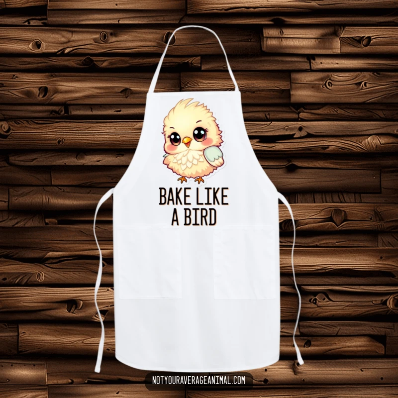 Funny Apron featuring a fluffy, colorful bird with big eyes, happily chirping, making cooking a delightful and fun experience.
