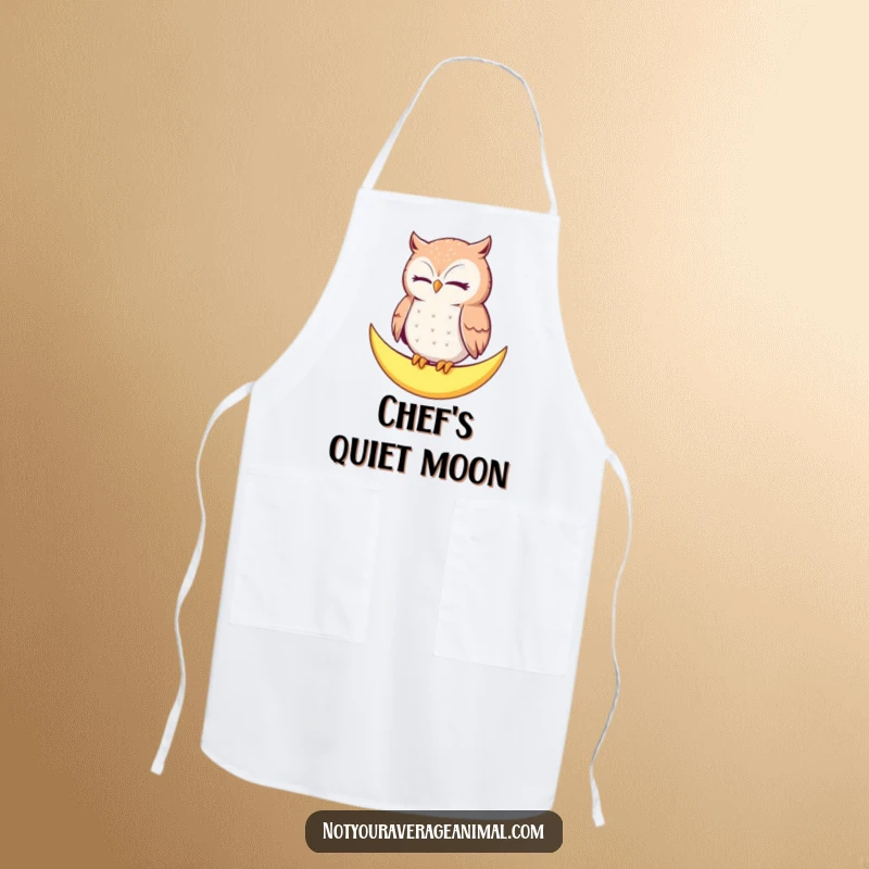 Funny Owl Moon Apron: A contented owl blinks slowly, perched on a crescent moon, adding wisdom to your kitchen.