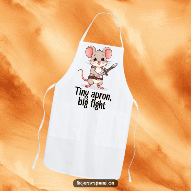 Funny Mouse Apron: A brave little mouse stands tall, holding a minuscule sword, perfect for cooking adventures with flair.