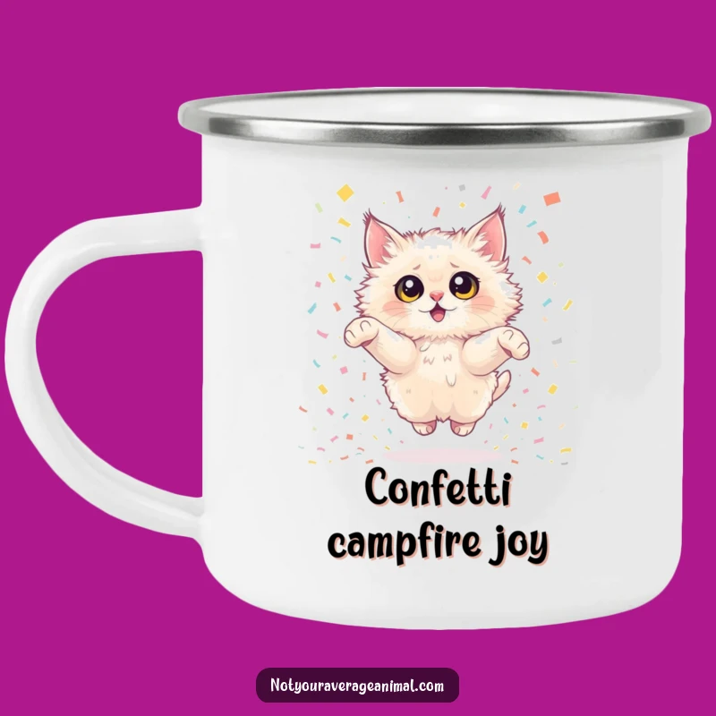 Funny Cat Camping Mug: Joyful Leap, Festive Outdoor Gift