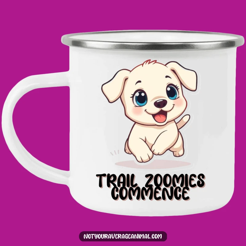 Funny Puppy Tail Chase Enamel Mug: Durable Dog Camping Gift, Perfect Funny Outdoor