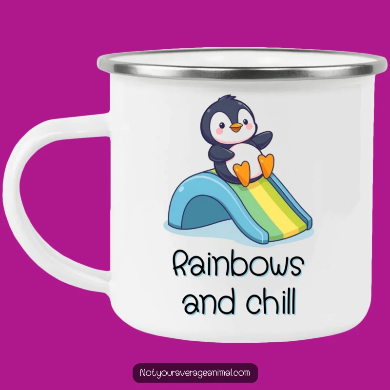 Funny Penguin Rainbow Slide Camping Mug - Adventure Ready Humor