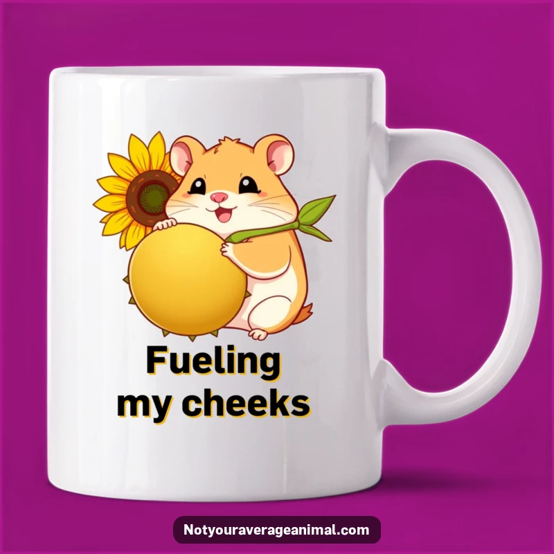 Funny Hamster Seed Mug - Adorable Plump Hamster Holding Sunflower Gift