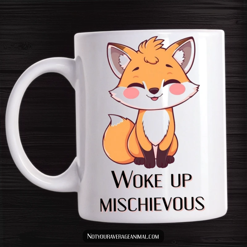 Funny bright grinning fox with a bushy tail winking, a cheeky mug design.