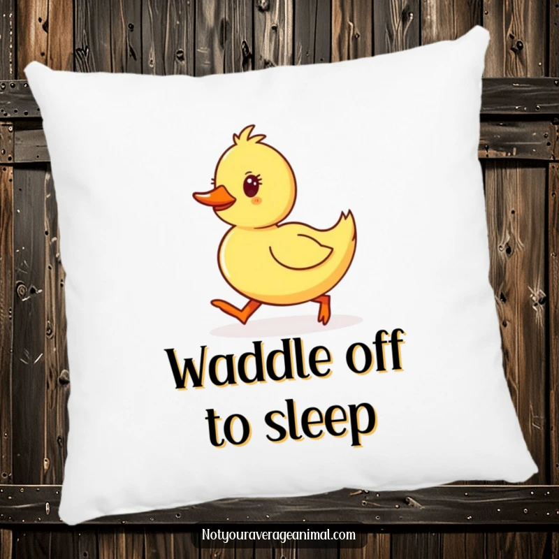 Funny Waddling Duckling Pillow, a soft cushion featuring a yellow duckling waddling with determined, happy steps.