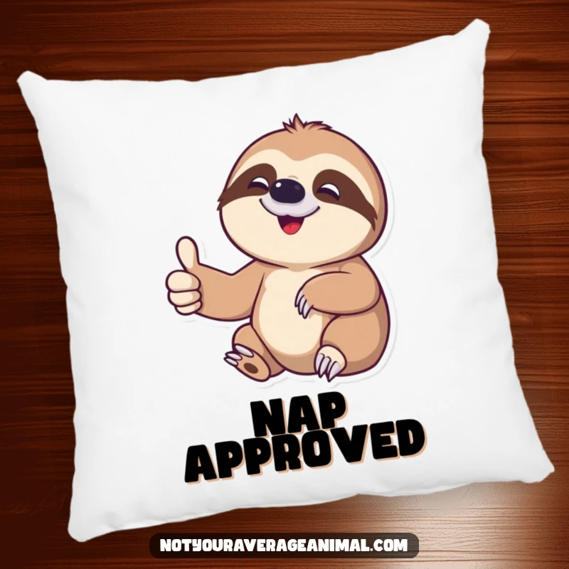 Funny sloth pillow with a delighted character giving a thumbs-up, offering humorous comfort and a relaxed vibe.