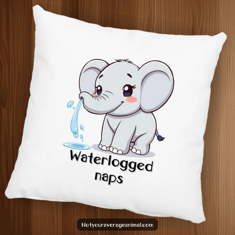 Funny elephant pillow featuring a friendly elephant happily spraying water from its trunk, perfect for hugs.