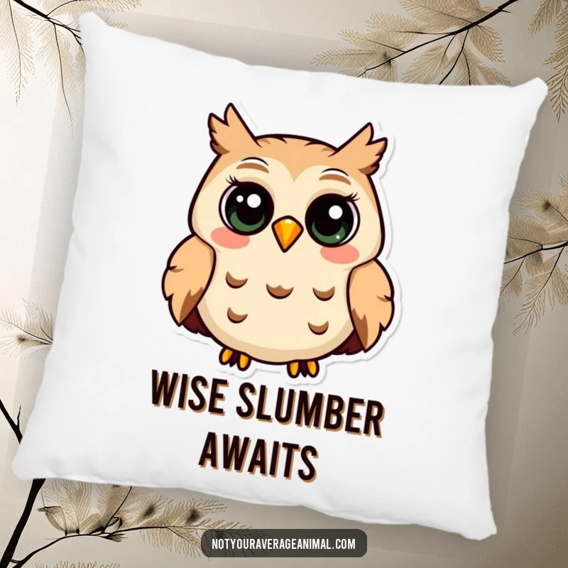 Funny pillow featuring a smiling owl with big eyes, contentedly hooting, perfect for a wise and comfy feel.