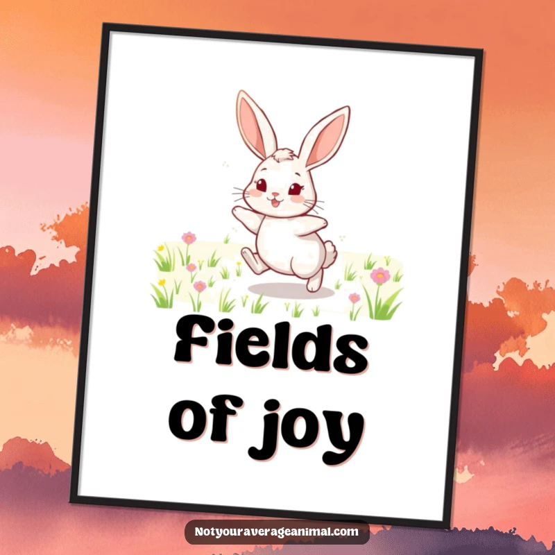 Funny digital art of a cheerful rabbit with long ears, hopping through a vibrant field, capturing a moment of pure natural bliss.