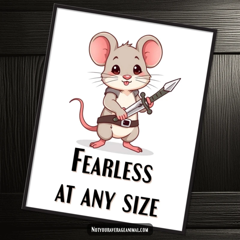 Funny Mouse Digital Art: A brave little mouse stands tall, holding a minuscule sword, ready to inspire any room.