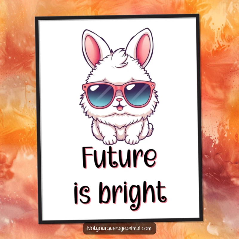Funny bunny digital art print featuring a fluffy rabbit in oversized sunglasses, offering a cool and humorous visual for instant decor.