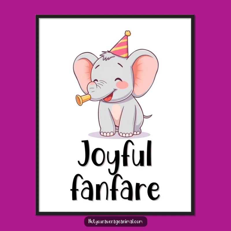 Funny Elephant Party Horn Digital Print - Instant Joyful Decor