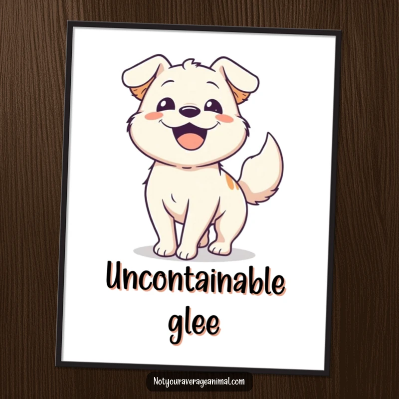 Funny happy dog digital art print with an energetic dog wagging its tail, ideal for instant decor filled with canine joy.