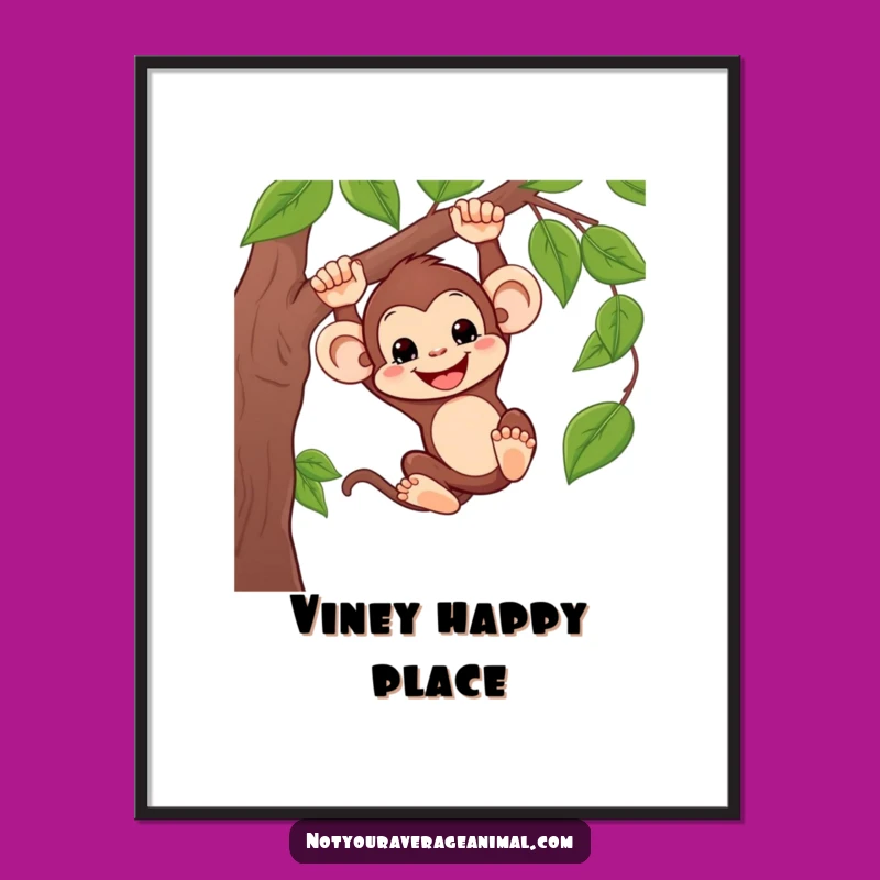 Funny Silly Monkey Swinging Digital Art - Jungle Fun Decor, Hilarious Gift