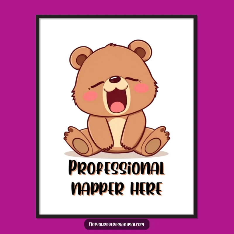 Funny Sleepy Bear Cub Yawn Digital Art - Printable Decor Gift