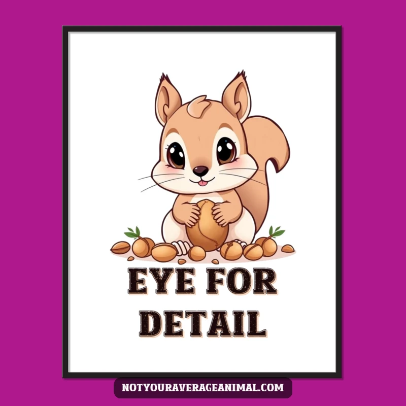 Funny Squirrel Digital Art - Big Eyes Gathering Nuts, Cute Print Gift!