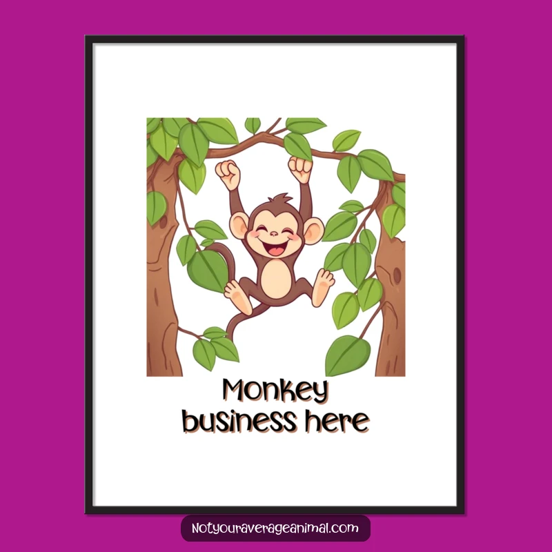 Funny Monkey Vine Swing Digital Art: Instant Primate Download, Unique Funny Gift Idea