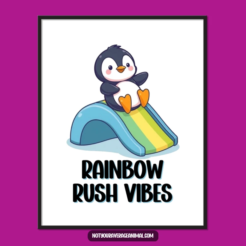 Funny Penguin Rainbow Slide Digital Print - Instant Joyful Decor
