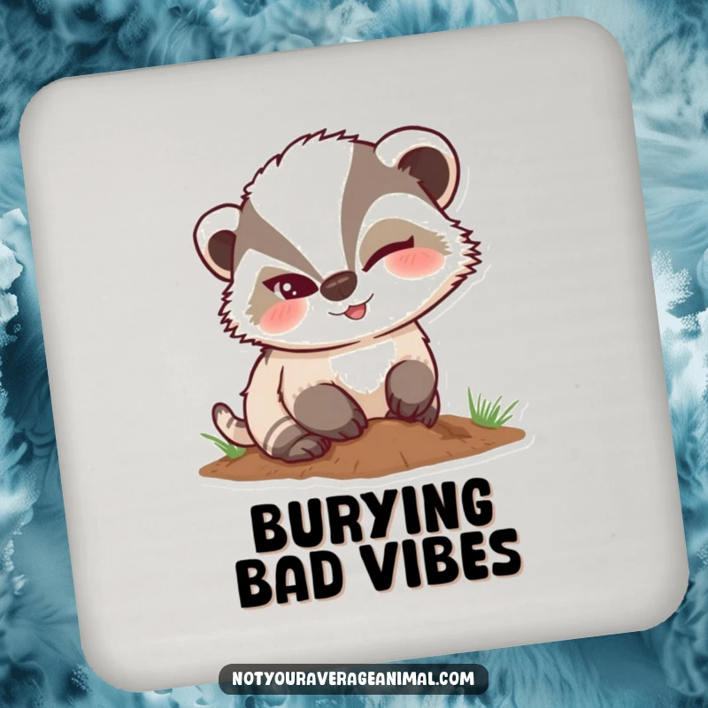 Funny mischievous badger coaster showing a character winking while digging, adding humorous surface protection.