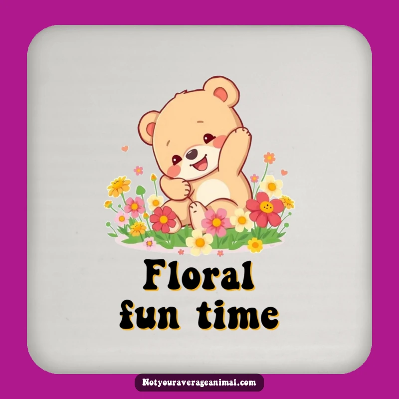 Funny Bear Cub Coaster: Flower Protection, a Charming Funny Gift!