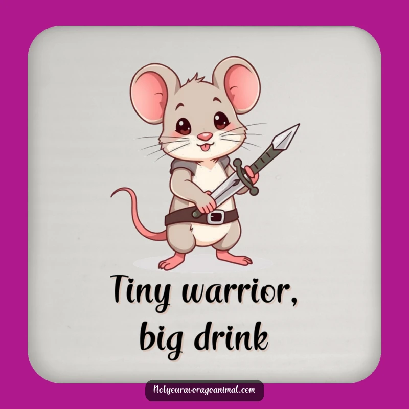 Funny Brave Mouse Sword Coaster: Protect Surfaces with Heroism, a Fun Funny Gift