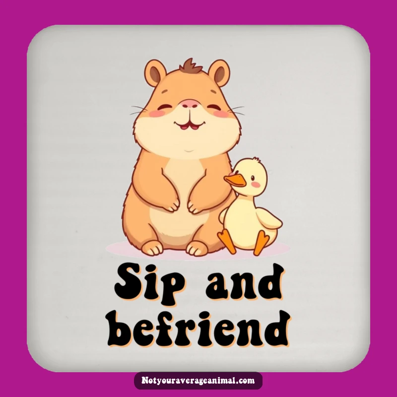 Funny Capybara & Duck Coaster: Protect Surfaces with Peaceful Flair