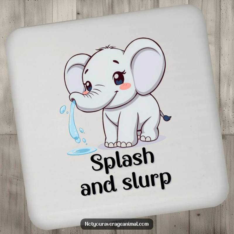 Funny elephant coasters featuring a happy elephant spraying water from its trunk, adding humor to drink service.