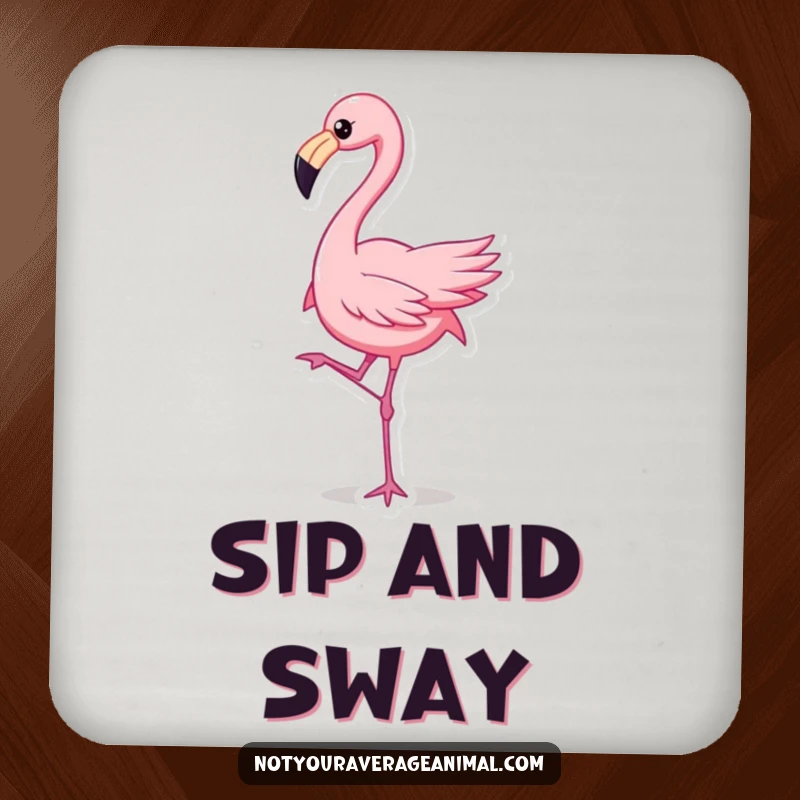 Funny flamingo dancing on drink coasters, adding lively humor for a practical funny gift.
