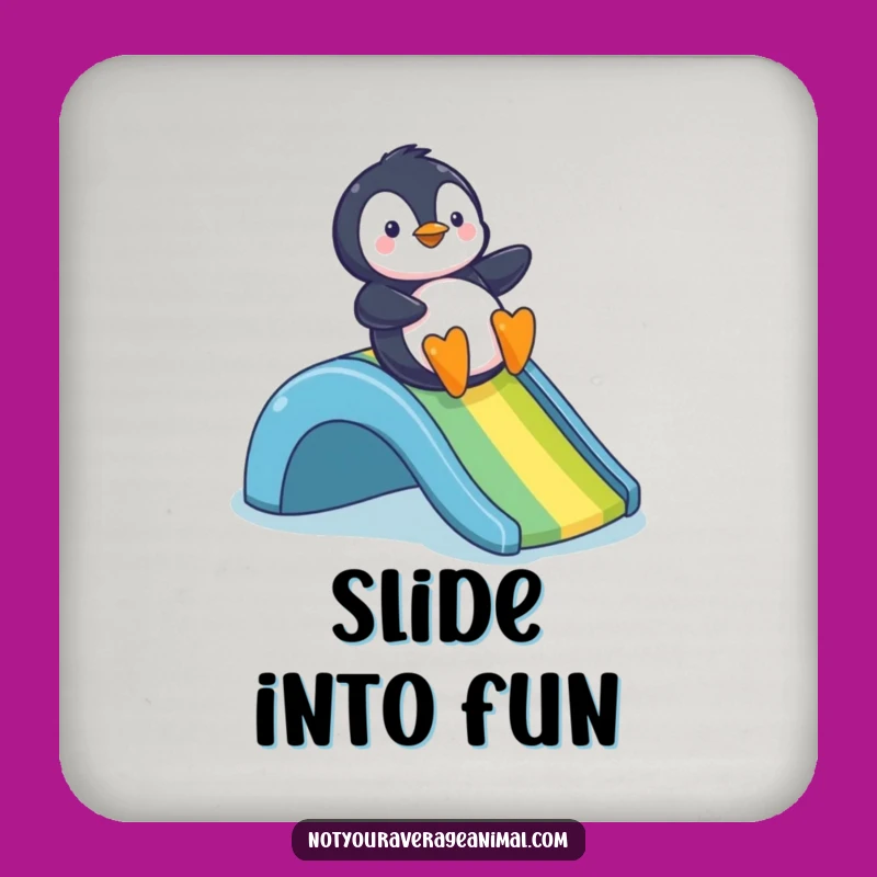 Funny Penguin Rainbow Slide Coasters - Protect Surfaces with Humor