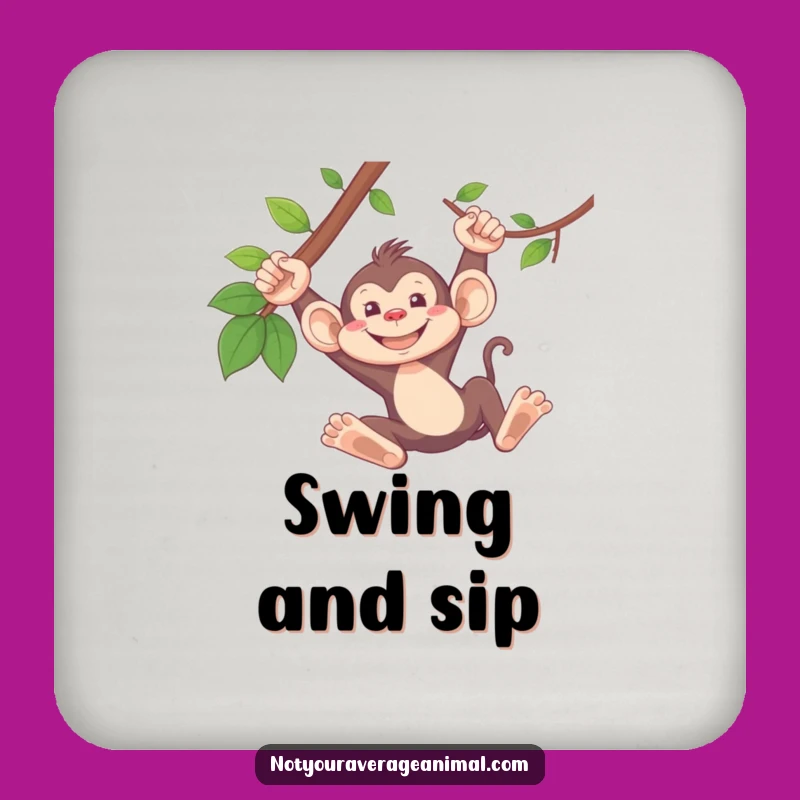 Funny Monkey Drink Coasters: Protect Surfaces with a Grinning Swinging Buddy!