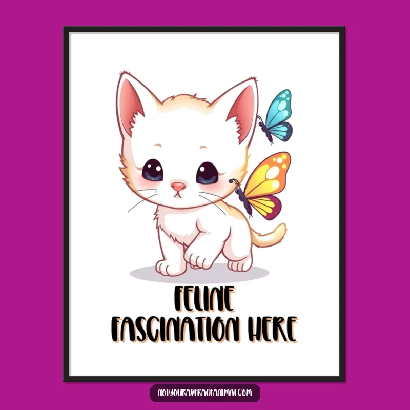 Funny Kitten Butterfly Poster: Curious Cub Art For A Whimsical Funny Gift
