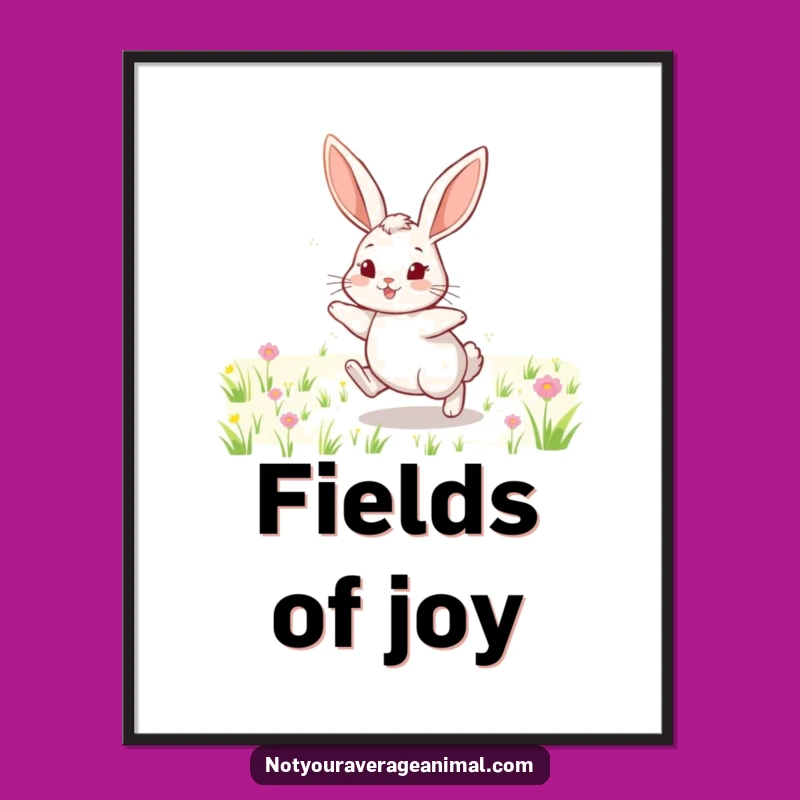 Funny Cheerful Rabbit Field Poster - Whimsical Funny Wall Art