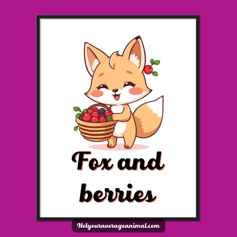 Funny Fox Berry Basket Poster: Bring Woodland Cheer to Your Walls!