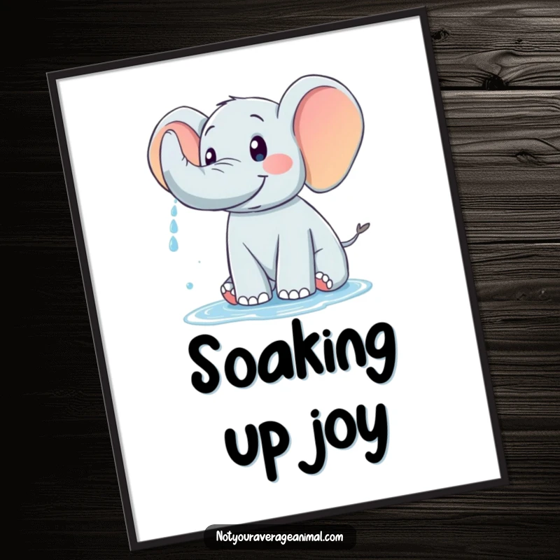 Funny poster of an elephant happily spraying water from its trunk, capturing a moment of pure, unadulterated fun.