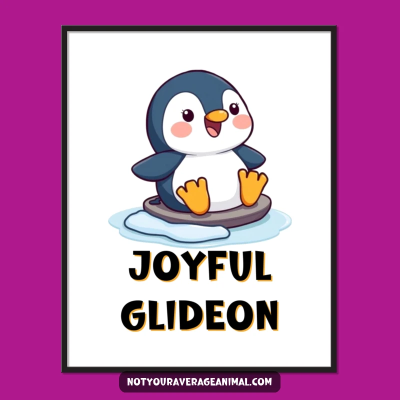 Funny Happy Penguin Sliding Poster, Joyful Wall Art for Winter Wonderlands