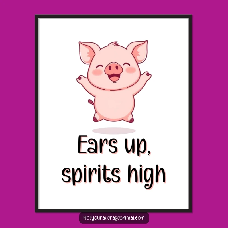 Funny Pink Piglet Poster: Joyful Jumping Cartoon Art Is Hilarious Wall Decor