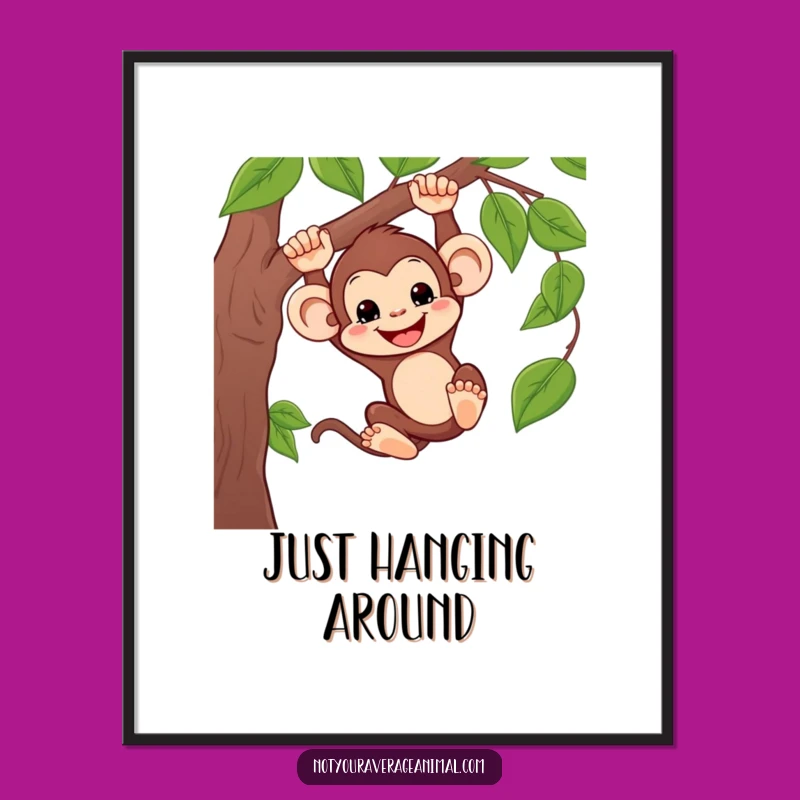 Funny Silly Monkey Swinging Poster - Jungle Fun Art Print, Hilarious Gift Decor