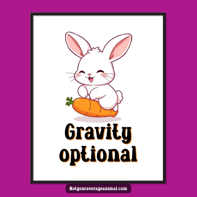 Funny Rabbit Poster: Joyful Hop Over Bouncing Carrot Art