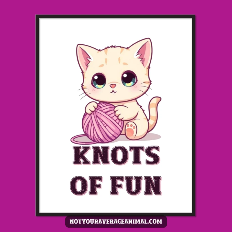 Funny Cute Cat Yarn Ball Poster - Whimsical Funny Wall Art