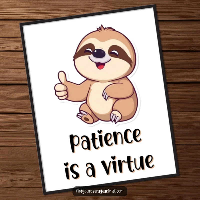 Funny sloth poster featuring a delighted character giving a slow, approving thumbs-up, adding humorous charm to any wall.