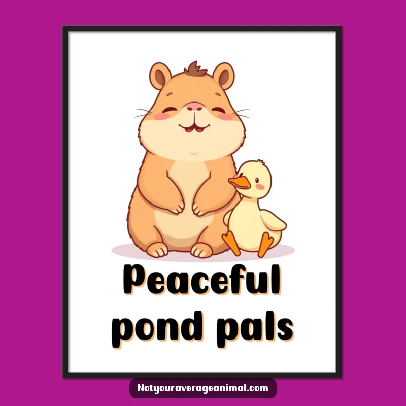 Funny Capybara & Duck Poster: Peaceful Pals for Wall Decor