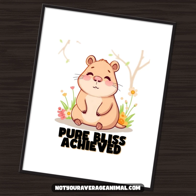 Funny capybara poster showing a happy character calmly sitting in a warm spring, creating a serene and relaxing atmosphere.