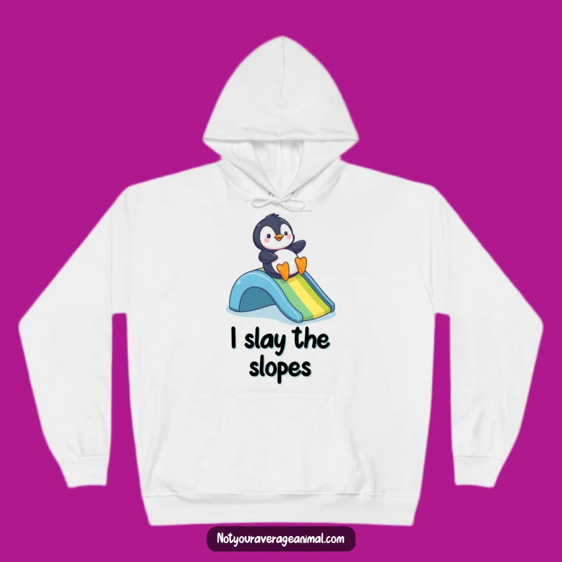 Cozy Funny Penguin Rainbow Slide Hoodie - Warm & Humorous Gift