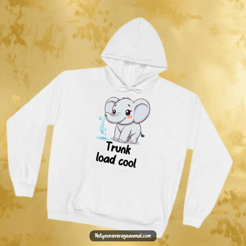 Funny elephant hoodie featuring a friendly elephant happily spraying water from its trunk, symbolizing fun.