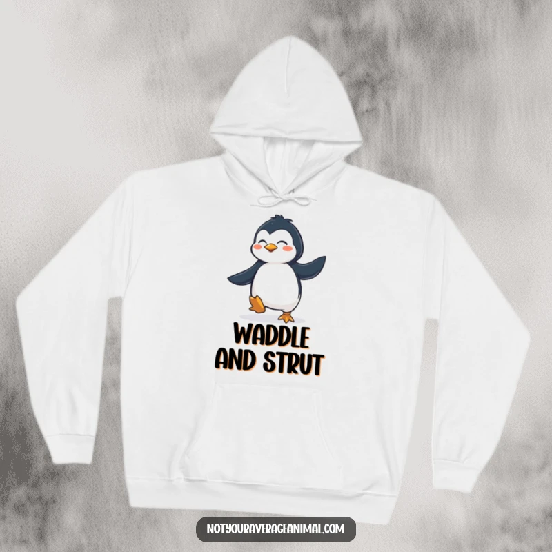 Funny Hoodie: A determined penguin mid-jig, looking joyful and full of energy, perfect for cold-weather fun.