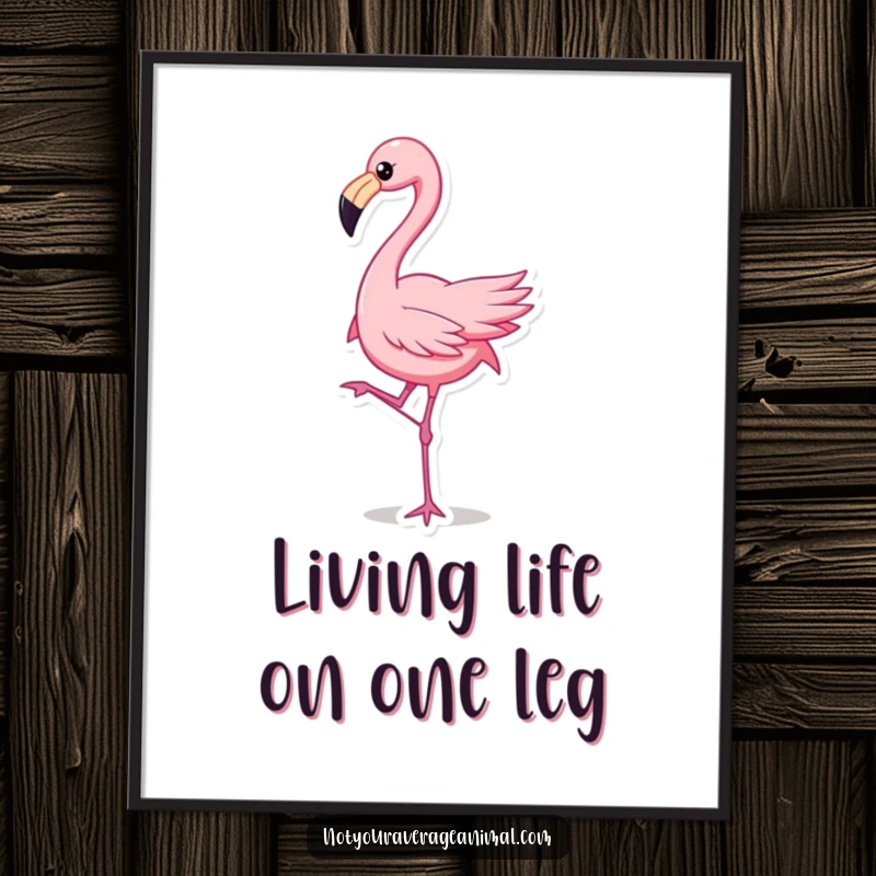 Funny Free Printable Wall Art: A flamingo dancing with one leg raised, bright and humorous downloadable art.