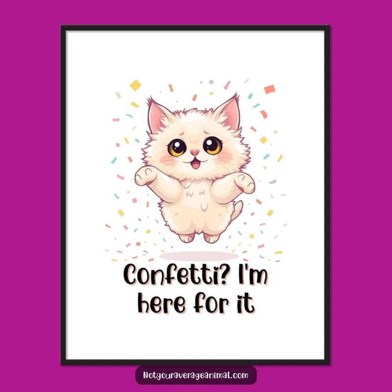 Free Printable Wall Art: Cat Confetti Leap, Funny Downloadable Decor for Whimsical Spaces