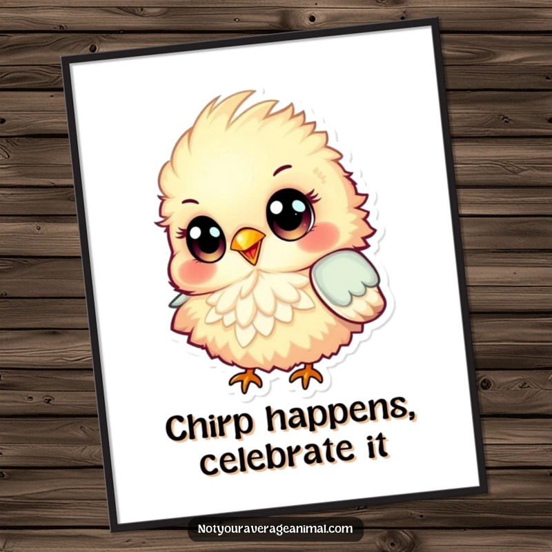Funny Free Printable Wall Art: A fluffy, colorful bird with big eyes chirping happily, bringing cheer to any room.