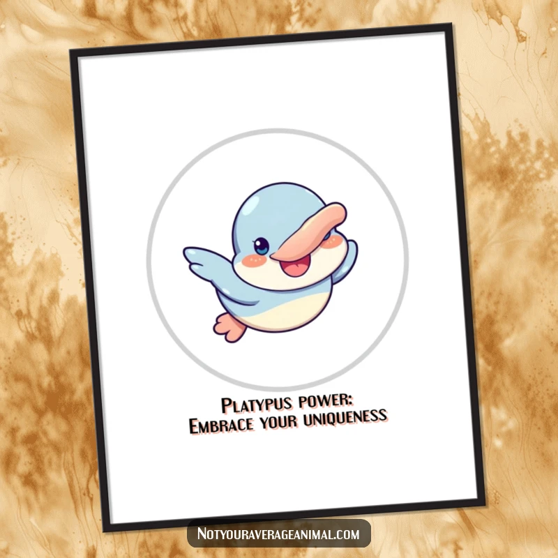 Funny Free Printable Wall Art: A goofy platypus character joyfully swimming with a wide smile, bringing aquatic fun to your space.